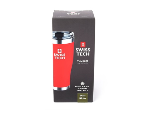 כוס שתייה תרמית SwissTech ST077004 אדומה עם פיית שתייה מוארכת, דופן ואקום כפולה ופלדת אל-חלד 18/8