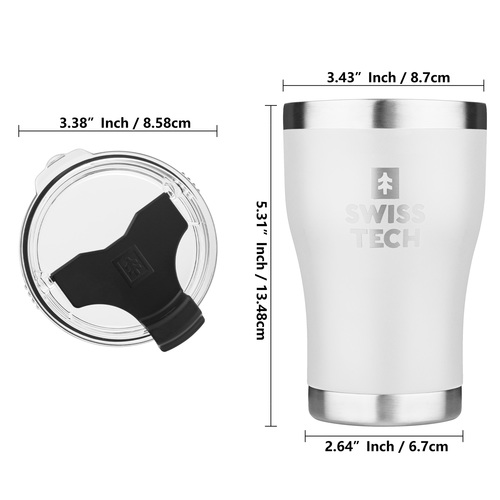 מאג קפה תרמי SwissTech ST077108 לבן עם פיית שתייה מוארכת, דופן ואקום כפולה ופלדת אל-חלד 18/8