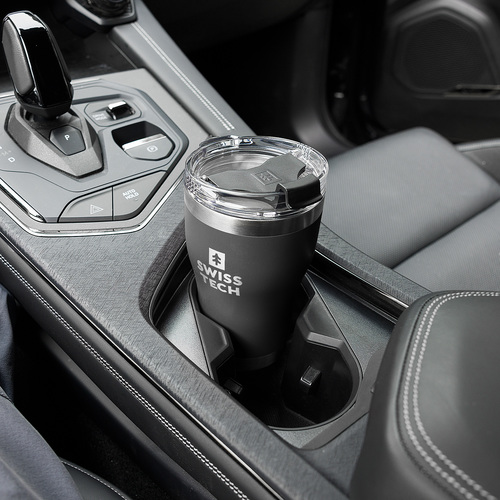 מאג קפה תרמי SwissTech ST077109 שחור עם פיית שתייה מוארכת, דופן ואקום כפולה ופלדת אל-חלד 18/8