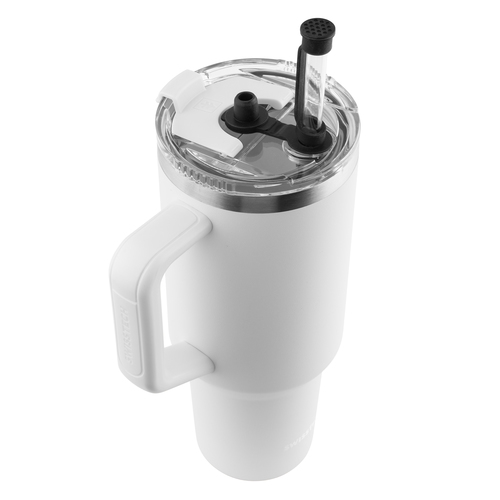 מאג שתייה תרמי SwissTech ST078110 Zelda אפור עם קש, ציפוי קרמי ופיית שתייה מוארכת