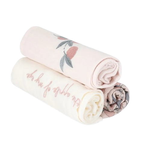 שלישיית חיתולי טטרה 100% כותנה רקומים - ורוד בהיר