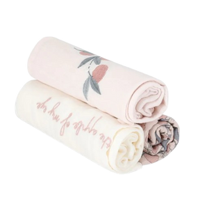 שלישיית חיתולי טטרה 100% כותנה רקומים - ורוד בהיר