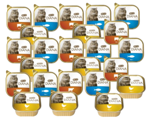 24 יח' דיאנה שימורים מזון מלא לחתולים 100X24 גר' Diana pouch