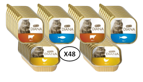48 יח' דיאנה שימורים מזון מלא לחתולים 100X48 גר' Diana pouch