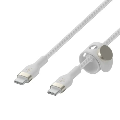 כבל USB-C ל- USB-C קלוע באורך 1 מ’ לבן