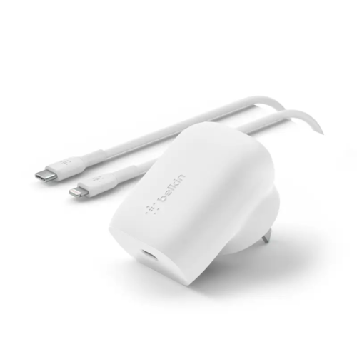 מטען קיר 30W USB-C PD/PPS עם כבל Lightning באורך מטר לבן