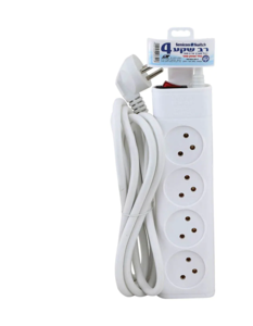 רב שקע 4 יציאות + מפסק + כבל עד 3 מטר