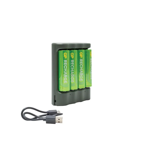 מטען + 4 סוללות AA 2100 RECHARGE דגם GP441 חיבור USB 