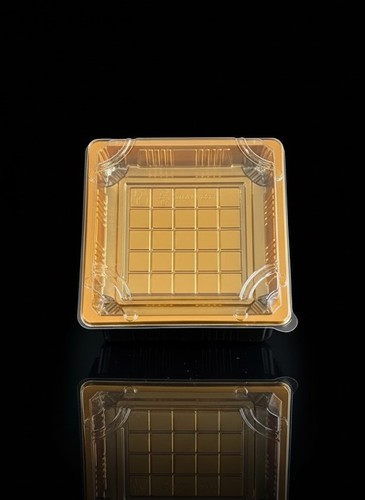 LE6002 מגש סושי מרובע זהב שחור עם מכסה שקוף (4.5*12*12 ס