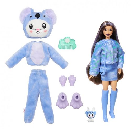 בובת ברבי סדרת Cutie עם תחפושת ארנב פרוותית ו 10 הפתעות וחיית מחמד