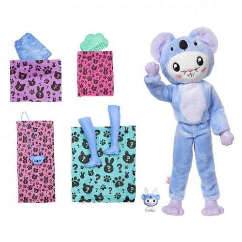 בובת ברבי סדרת Cutie עם תחפושת ארנב פרוותית ו 10 הפתעות וחיית מחמד
