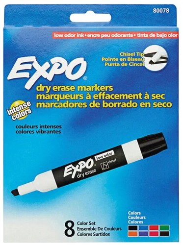 סט 8 טושים ללוח מחיק EXPO בבליסטר, ראש קטום, מעורב צבעים (80078)