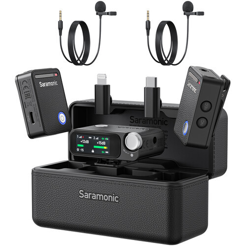 Saramonic Ultra מערכת זוג מיקרופוני דש אלחוטיים מקצועיים למצלמות וסמארטפונים