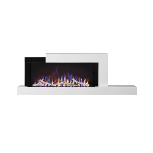 קמין חשמלי סטילוס NAPOLEON דגם NEFP32-5019W-EU-IL עם להבות LED צבעוניות, אבני קריסטל ותפאורת עצים