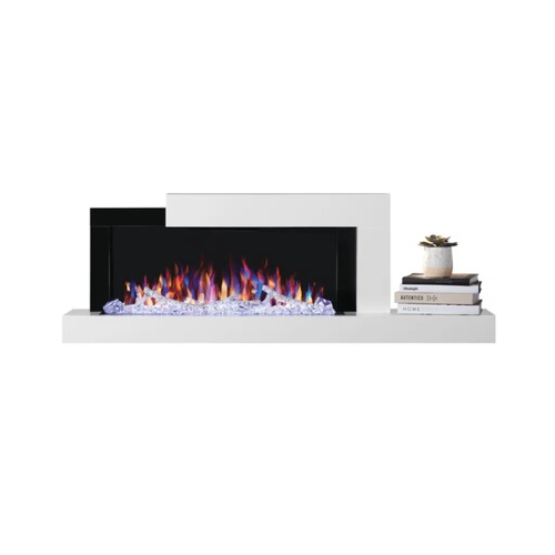 קמין חשמלי סטילוס NAPOLEON דגם NEFP32-5019W-EU-IL עם להבות LED צבעוניות, אבני קריסטל ותפאורת עצים