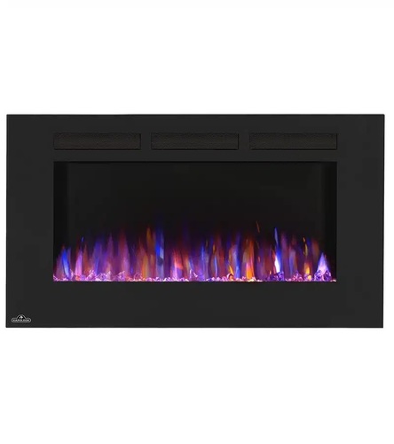קמין חשמלי NAPOLEON דגם NEFL42FH-EU-IL 42 אינץ' עם להבות LED צבעוניות, אבני קריסטל ופרופיל דק של 12.7 ס