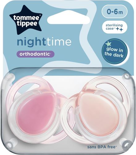 זוג מוצצי סיליקון אורטודנטים, זוהרים בחושך night time לגיל 0-6 חודשים (מגוון צבעים)