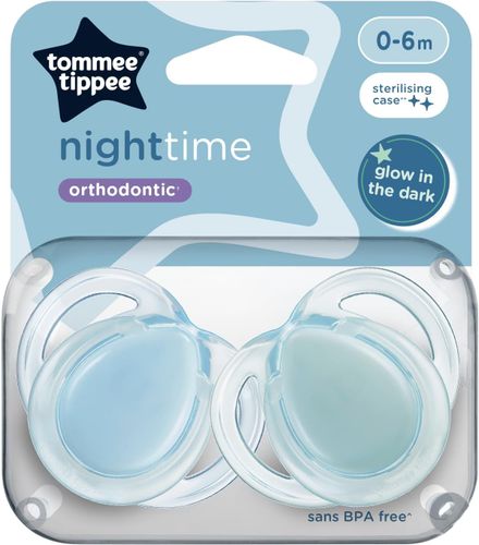 זוג מוצצי סיליקון אורטודנטים, זוהרים בחושך night time לגיל 0-6 חודשים (מגוון צבעים)