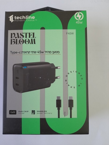 מטען חשמל מהיר 45W + כבל 1 מטר TYPE C טקליין שחור
