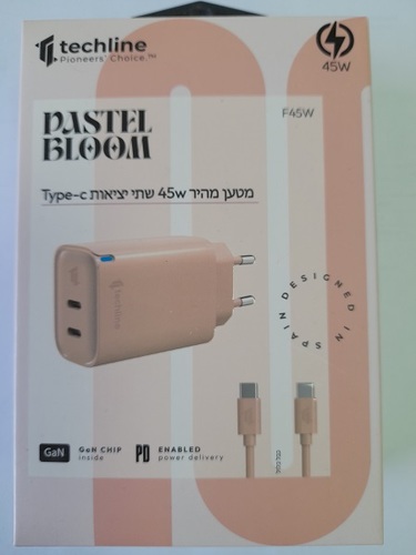 מטען חשמל מהיר 45W + כבל 1 מטר TYPE C טקליין ורוד
