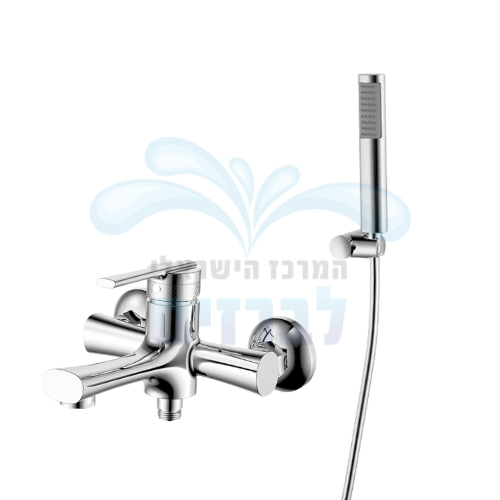 ערכת ברז מהקיר (סוללת קיר) לאמבטיה כולל מזלף וצינור מדגל תמר 52010 | כרום ניקל