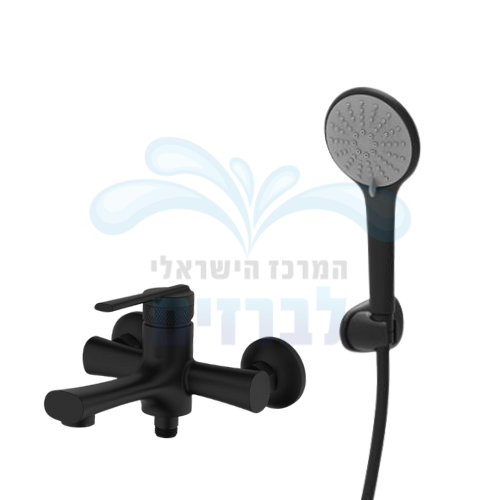 ערכת ברז מהקיר (סוללת קיר) לאמבטיה כולל מזלף וצינור מדגל תמר 52010 | שחור מט