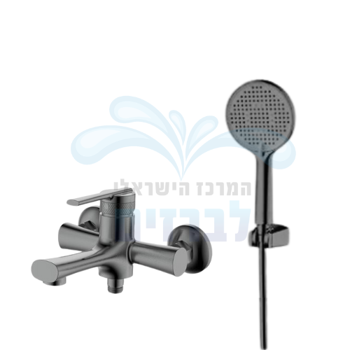 ערכת ברז מהקיר (סוללת קיר) לאמבטיה כולל מזלף וצינור מדגל תמר 52010 | גאן מטאל PVD