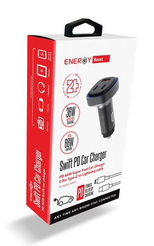 מטען רכב ENERGY Swift  PD65W with Type-C tp Lightning 0.8M 
