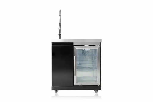 מטבח חוץ יוקרתי סיזר NERO משולב גריל 4 מבערים (72,000 BTU), מקרר 65 ליטר, כיור נירוסטה ומשטח עבודה, בנוי מנירוסטה בציפוי שחור אלגנטי