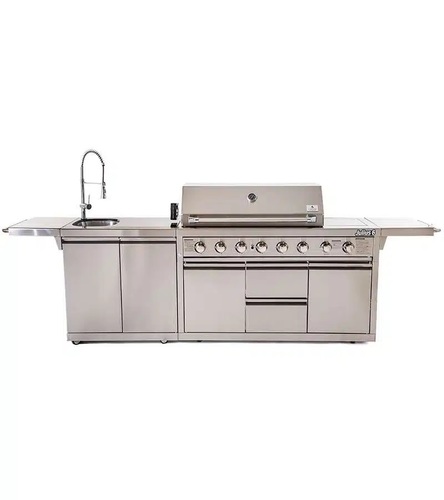 גריל גז CAESAR GRILL דגם JULIUS 6 עם 6 מבערים, מבער אינפרא-אדום, כירת צד, כיור נירוסטה ומשטחי עבודה - מטבח חוץ מקצועי ויוקרתי