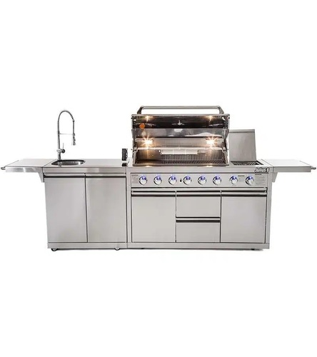 גריל גז CAESAR GRILL דגם JULIUS 6 עם 6 מבערים, מבער אינפרא-אדום, כירת צד, כיור נירוסטה ומשטחי עבודה - מטבח חוץ מקצועי ויוקרתי