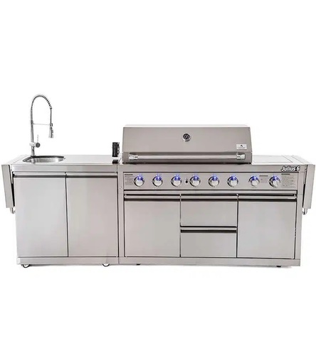 גריל גז CAESAR GRILL דגם JULIUS 6 עם 6 מבערים, מבער אינפרא-אדום, כירת צד, כיור נירוסטה ומשטחי עבודה - מטבח חוץ מקצועי ויוקרתי