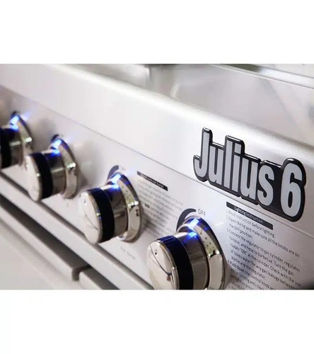 גריל גז CAESAR GRILL דגם JULIUS 6 עם 6 מבערים, מבער אינפרא-אדום, כירת צד, כיור נירוסטה ומשטחי עבודה - מטבח חוץ מקצועי ויוקרתי
