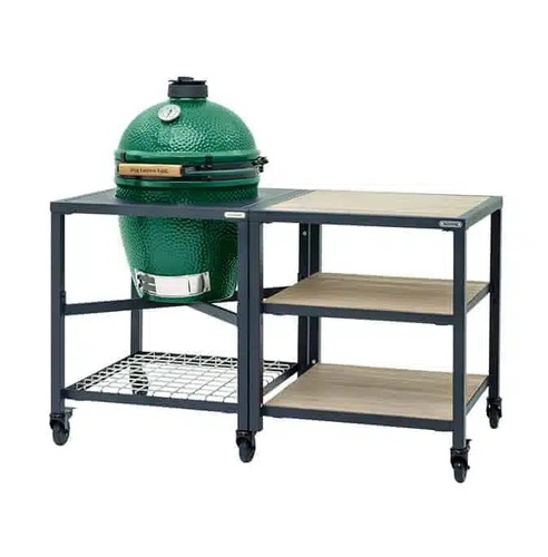 שולחן מעמד מודולרי BGE L big green egg עשוי אלומיניום עם ציפוי POWDER COATING, הכולל רשת נירוסטה לאחסון, מותאם במיוחד לגריל בגודל L