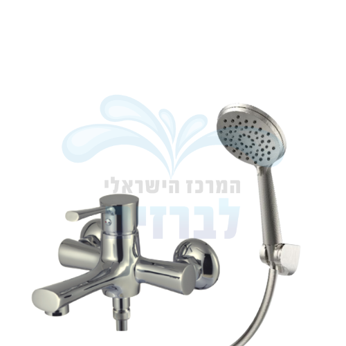 ערכת ברז מהקיר (סוללת קיר) לאמבטיה כולל מזלף וצינור מדגל יערה 44010 | בראש ניקל PVD