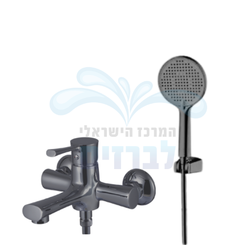 ערכת ברז מהקיר (סוללת קיר) לאמבטיה כולל מזלף וצינור מדגל תמר 52010 | גאן מטאל PVD