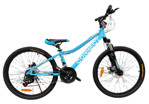 אופני הרים אלומיניום לנוער קונקט MTB במידה "24 עם 21 הילוכים, בלמי דיסק ובולם זעזועים קדמי - תכלת