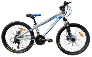 אופני הרים לנוער ומבוגרים קונקט פרימיום MTB עם שלדת אלומיניום, 21 הילוכים, גלגלי "24, בלמי דיסק ובולם זעזועים קדמי - כסוף