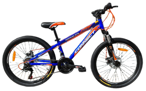 אופני הרים לנוער ומבוגרים קונקט פרימיום MTB עם שלדת אלומיניום, 21 הילוכים, גלגלי "24, בלמי דיסק ובולם זעזועים קדמי - כחול/אדום