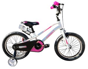 אופניים לילדים קונקט פרימיום Connect Premium שלדת אלומיניום, גלגלי "16 וגלגלי עזר לגילאי 4-5 - לבן/ורוד