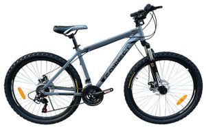 אופני הרים אלומיניום לנוער קונקט MTB גלגלי "26 שלדה "14 עם 21 הילוכים, בלמי דיסק ובולם זעזועים קדמי - אפור