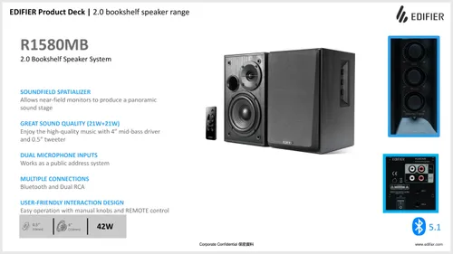 רמקולים מדפיים Edifier R1580MB - Active 2.0 Bookshelf Speaker Set (black)