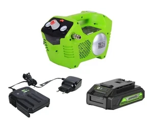 מדחס אוויר נטען 24V הספק: 240W  לחץ מקסימלי: 8 בר + סוללה 4AH ומטען מיקרו Greenworks G24AC