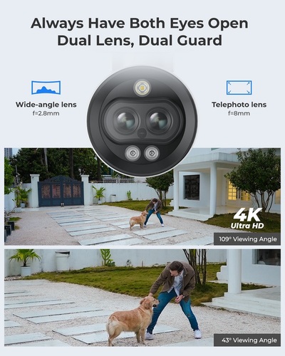 מצלמת אבטחה 4K עם עדשה כפולה וזיהוי חכם - Reolink P330M