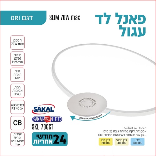 פנל לד עיגול צמוד קיר/תקרה קוטר כ-75 ס
