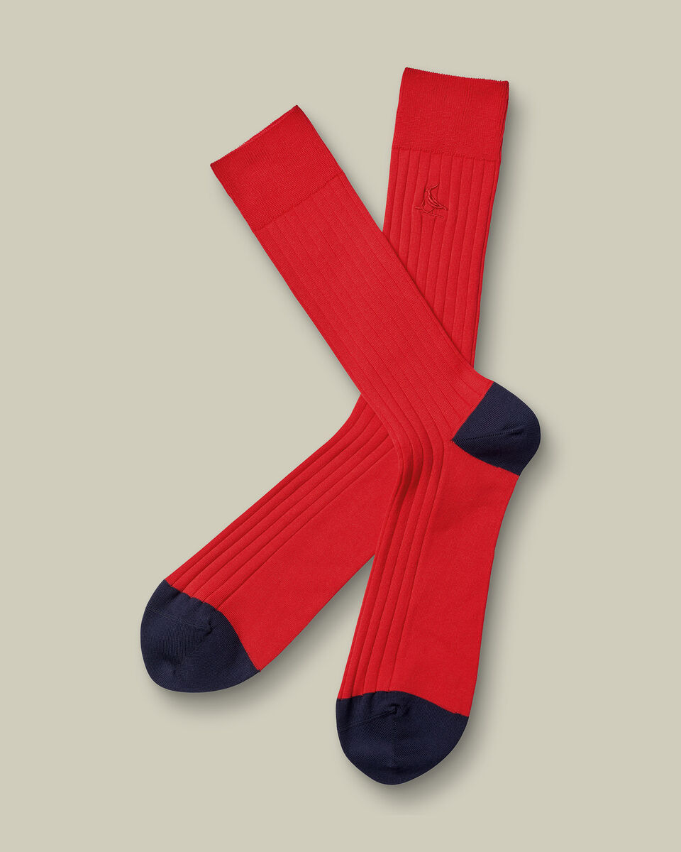 זוג גרביים  -Cotton Rib Socks - Red