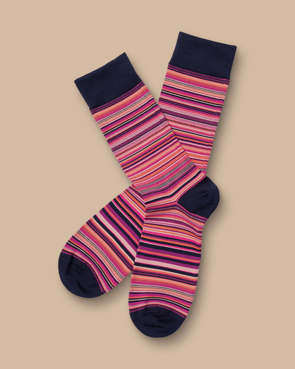 זוג גרביים  Multi Stripe Socks - Bright Pink