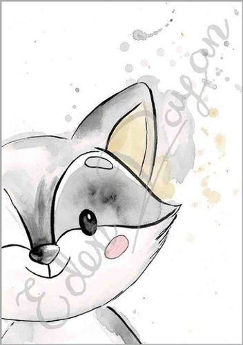 שלישיית תמונות מעוצבות לחדר תינוק / ילדים בגודל A4, מסגרת שחורה - חיות היער 