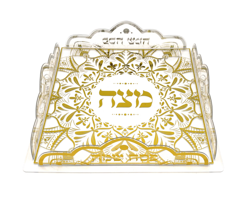 מגש מצות אקרילי קשיח שקוף-זהב