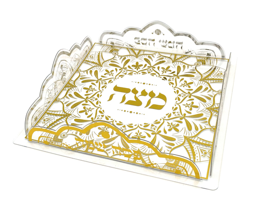 מגש מצות אקרילי קשיח שקוף-זהב